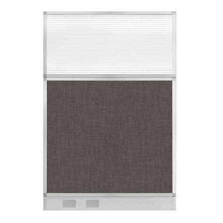 Versare Hush Panel Cubicle Partition 4' x 6' W/ Window Mocha Fabric Clear Fluted Window W/ Cable Channel 1812547-1